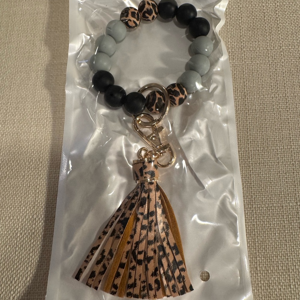 Leopard Print Tassel Keychain Bracelet